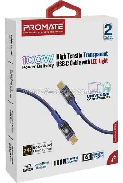 ���� ������ USB-C to USB-C 2.0m Promate (lucidline-cc200.navy)