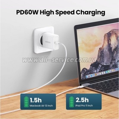 ���� ������ USB-C to USB-C 0.5m 3A 60W US264 white Ugreen (60517)