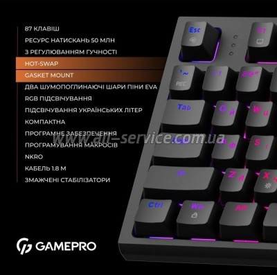  GamePro MK180B Hot-Swap Red Swich RGB USB UA Black (MK180B)