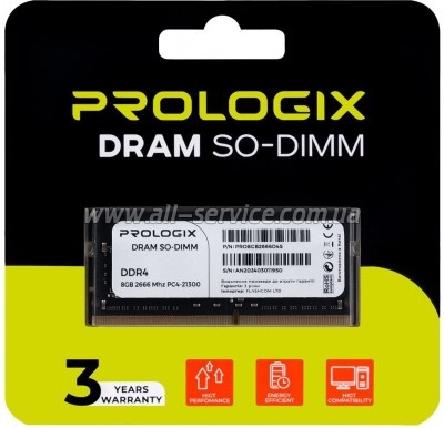 ������ ������ ��� �������� SoDIMM DDR4 8GB 2666 MHz Prologix (PRO8GB2666D4S)