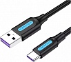 ���� ������ USB 2.0 AM to USB-C 0.5m 5.0A 25W PVC black Vention (CORBD)