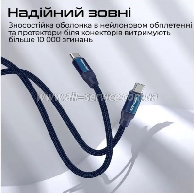 ���� ������ USB-C to USB-C 1.2m Promate (springy.blue)