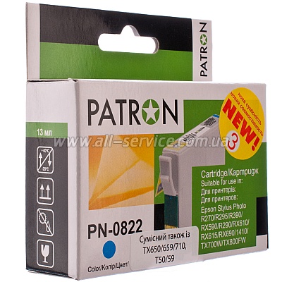  Patron  EPSON R270/ 290/ 390/ RX590 CYAN (PN-0822) (CI-EPS-T08124-C3-PN)