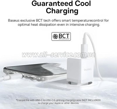 �������� ������� Baseus 1xUSB-C 20W + 1xUSB white + cable USB-C to USB-C 60W 1.0m (P10111608213-01)