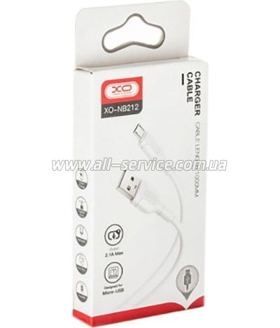 ���� ������ USB 2.0 AM to Micro 5P 1.0m NB212 2.1A White XO (XO-NB212m-WH)