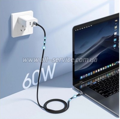 ���� ������ USB-C to USB-C 1.2m 60W braided black Choetech (XCC-1014)