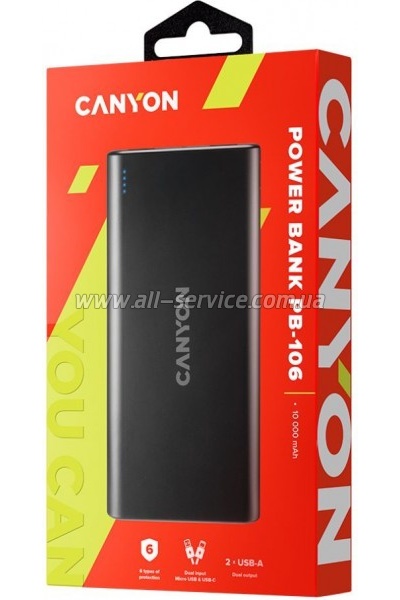 ������� ������������� Canyon PB-106 10000mAh PD 10W black (CNE-CPB1006B)