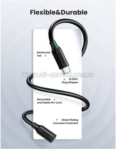 ���� ������ USB-C to USB-C 1.0m USB 3.1Gen2 100W US353 Black Ugreen (10387)
