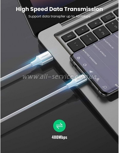 ���� ������ USB 2.0 AM to USB-C 0.25m 3A braided US288 white Ugreen (60129)