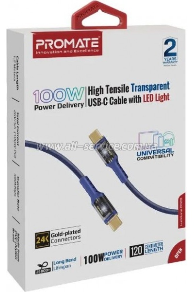 ���� ������ USB-C to USB-C 1.2m Promate (lucidline-cc120.navy)