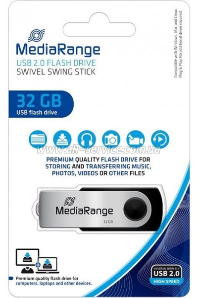  Mediarange 32GB Black/Silver USB 2.0 (MR911)