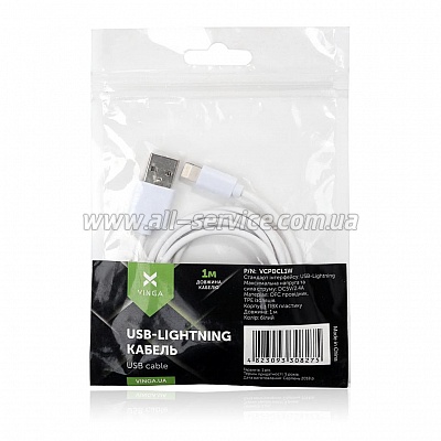   USB 2.0 AM to Lightning PVC 1m white Vinga (VCPDCL1W)