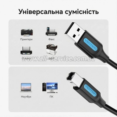 ������ ��� �������� USB 2.0 AM/BM 0.5m PVC black Vention (COQBD)