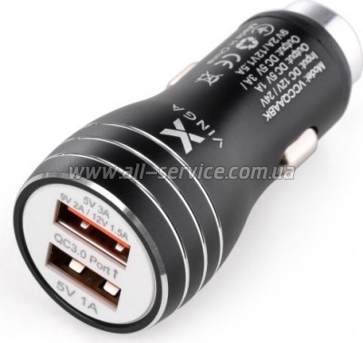   Vinga QC3 Quick Dual USB Car aluminium (VCCQAABK)