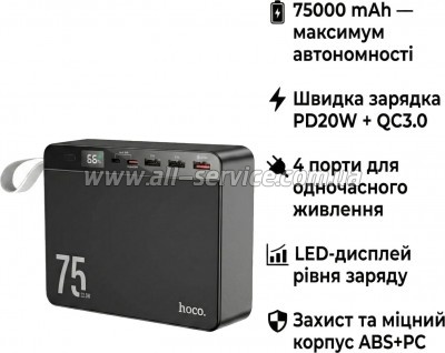 ������� ������������� HOCO 75000 mAh Overlord PD 20W Black (J94 / 714739)