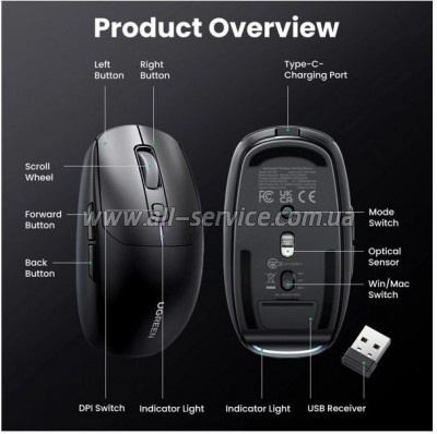  Ugreen MU103 Wireless/Bluetooth Black (90539)