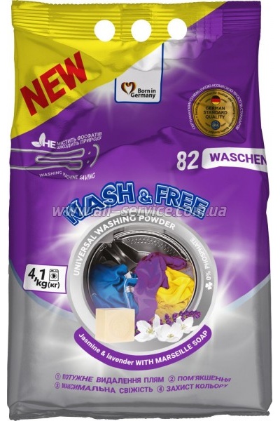 Стиральный порошок Wash&Free Universal Жасмин и лаванда с марсельским мылом 4.1 кг (4262396140906) Стиральный порошок Wash&Free Universal Жасмин и лаванда с марсельским мылом 4.1 кг (4262396140906)
