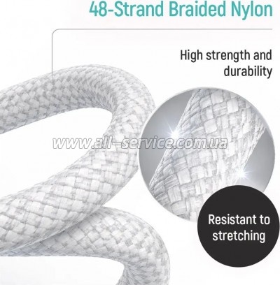 ���� ������ USB 2.0 AM to USB-C 2.0m 3A zinc alloy braided white ColorWay (CW-CBUC099-WT)