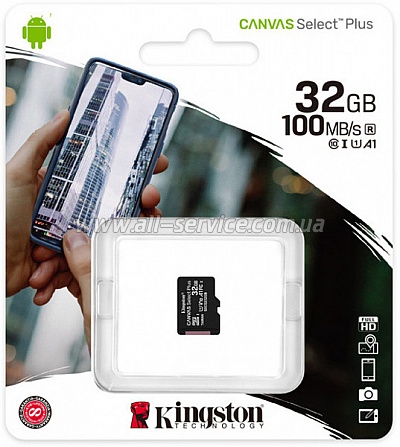 ����� ������ 32GB Kingston microSDHC Canvas Select Plus Class 10 UHS-I U1 V10 A1 (SDCS2/32GBSP)