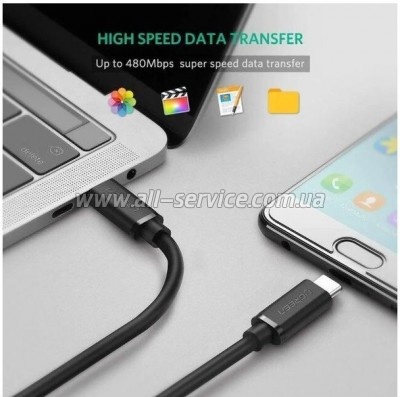 ���� ������ USB-C to USB-C 1.0m US286 3A Black Ugreen (50997)