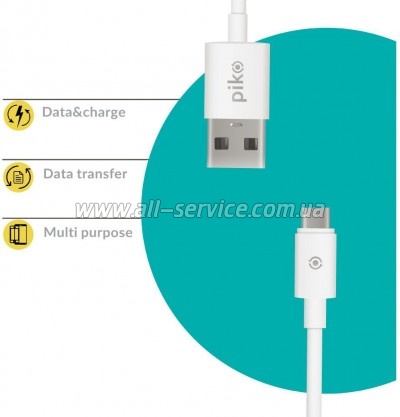 ���� ������ USB 2.0 AM to USB-C 1.2m White Piko (1283126477522)