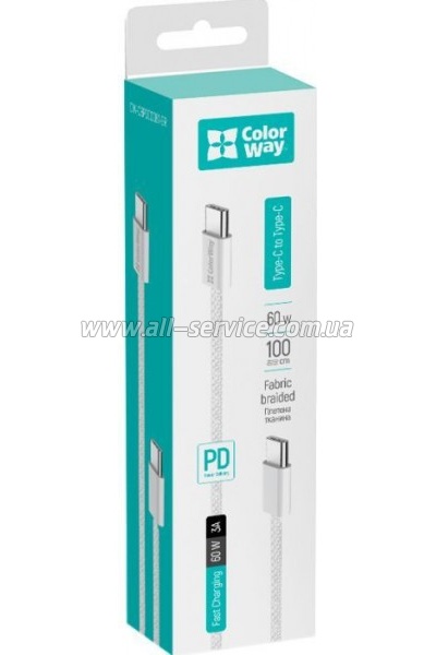   ColorWay USB-C to USB-C 1.0m 60W 3.0 grey (CW-CBPDCC061-GR)