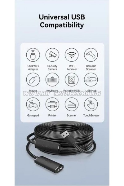 ���� ������ USB 2.0 AM/AF 30.0m Active black Vention (CBKBT)