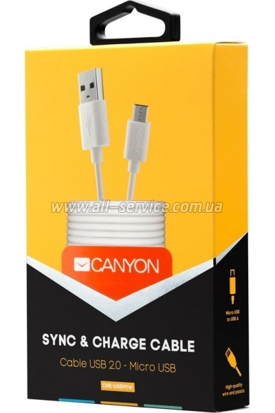 ���� ������ USB 2.0 AM to Micro 5P 1.0m White Canyon (CNE-USBM1W)