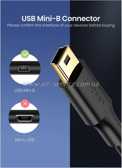 ���� ������ USB 2.0 AM to Mini 5P 1.5m US132 black Ugreen (10385)