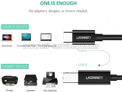 ������ ��� �������� USB-C 2.0 to BM 2.0m US241 black Ugreen (50446)