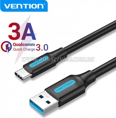 ���� ������ USB 3.0 AM to USB-C 1.5m black Vention (COZBG)