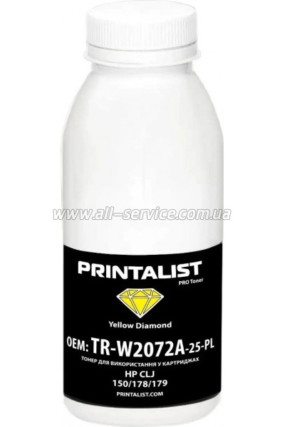 Тонер PRINTALIST HP CLJ 150/ 178/ 179 бутль 25г Yellow (TR-W2072A-25-PL) Тонер PRINTALIST HP CLJ 150/ 178/ 179 бутль 25г Yellow (TR-W2072A-25-PL)