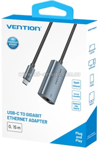 ������� USB-C to RJ45 Ethernet 1000Mbps black Vention (CFPHB)