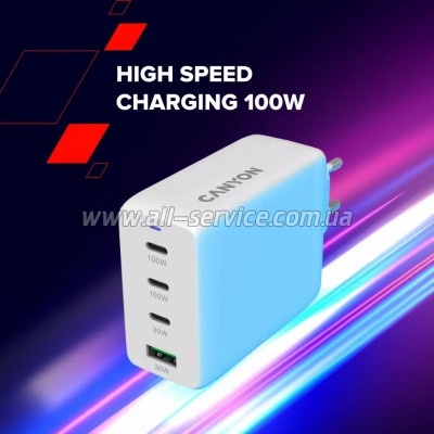 �������� ������� Canyon CU100ACC GaN 100W 3xPD 1xQC EU White (CNS-CUW100ACC)