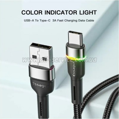���� ������ USB 2.0 AM to USB-C 1.0m 3A LED black Essager (EXCT-XCD01)