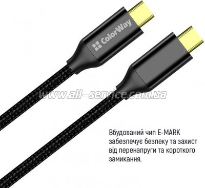 ���� ������ USB-C to USB-C 1.0m USB3.2 (20Gbps 4K PD100W) Gen2 5� black ColorWay (CW-CBPDCC062-BK)