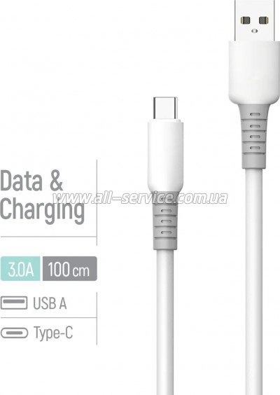 ���� ������ USB 2.0 AM to USB-C 1.0m 3A liquid silicone white ColorWay (CW-CBUC093-WT)