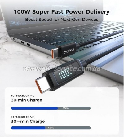 ���� ������ USB-C to USB-C 1.8m PD100W digital display silicone Choetech (XCC-1063)