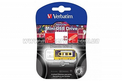  16Gb VERBATIM USB Drive MINI CASSETTE EDITION YELLOW (49399)