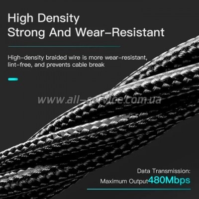 ���� ������ USB 2.0 AM to USB-C 0.25m black Essager (EXCT-LSB01)