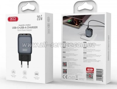 �������� ������� XO L154 USB-C PD 20W + USB-A QC3.0 Black (L154.black)