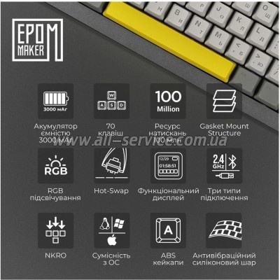  Epomaker Shadow-X 70 Flamingo Switch Hot-Swap LCD Screen RGB Wireless/Bluetooth/USB UA Black (SHX-B-F)