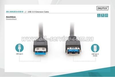 ���� ������ USB 3.0 AM/ AF 3.0m black Digitus (AK-300203-030-S)