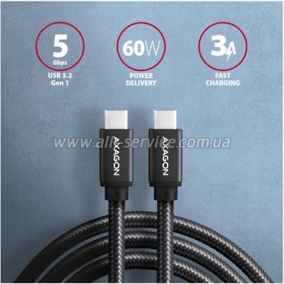���� ������ USB-C to USB-C 1.0m v3.2 Gen 1 PD 60W 3A black AXAGON (BUCM3-CM10AB)
