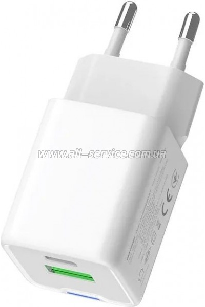 �������� ������� ColorWay USB-C PD20W + 1xUSB QC4.0 white (CW-CHS062PD-WT)