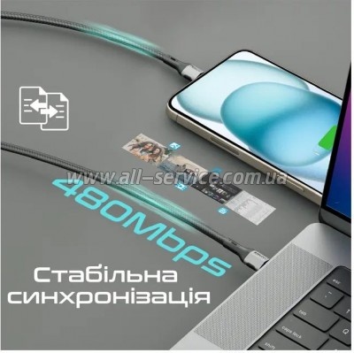 ���� ������ USB-C to USB-C 1.2m 60W PD FletchLink-CC black Promate (fletchlink-cc.black)