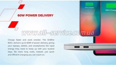 ���� ������ USB-C to USB-C 1.0m OnWire 60CL C-C 60W COLOR Braided 1m Light Blue Canyon (CND-CCAP60AB10LBL)