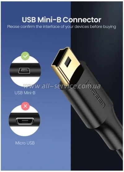���� ������ USB 2.0 AM to Mini 5P 1.0m US132 black Ugreen (10355)