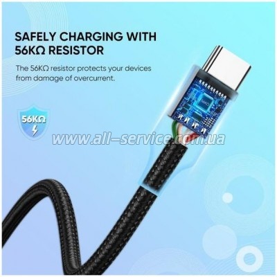 ���� ������ USB 2.0 AM to USB-C 2.0m US288 Aluminum Braid Black Ugreen (60128)
