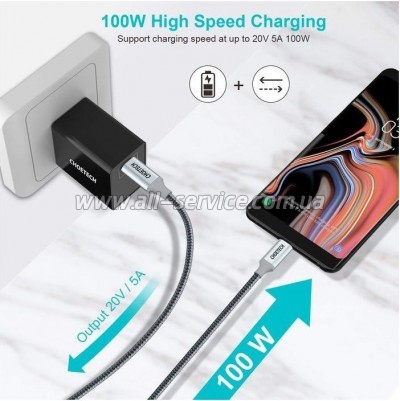 ���� ������ USB-C to USB-C 1.8m USB 2.0 100W Choetech (XCC-1002-GY)